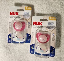 NUK Orthodontic Pacifiers Pink Two Packs of Two Glow in the Dark Case 0-6 Months