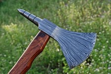HANDMADE DAMASCUS STEEL VIKING BEARDED CAMPING HATCHET TOMAHAWK AXE SPIKE HEAD