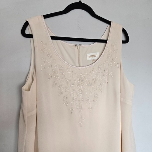Studio I Ivory Beaded Maxi Dress Women's 18W Vintage Formal Summer Whimsical - Picture 2 of 15