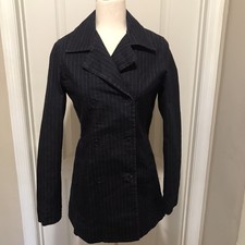 Esprit Women's Xs Pinstripe Denim Blue Jean Blazer Trench Pea Coat Vintage Nwt