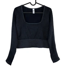 NWT Offline Aerie Seamless Cable Square Neck Long Sleeve T-Shirt XL True Black