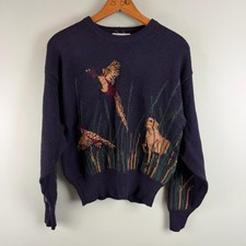 Vintage JH Collectibles Blue Sweater Dog Duck Mallard Hounds 100 Pure Wool Sz M