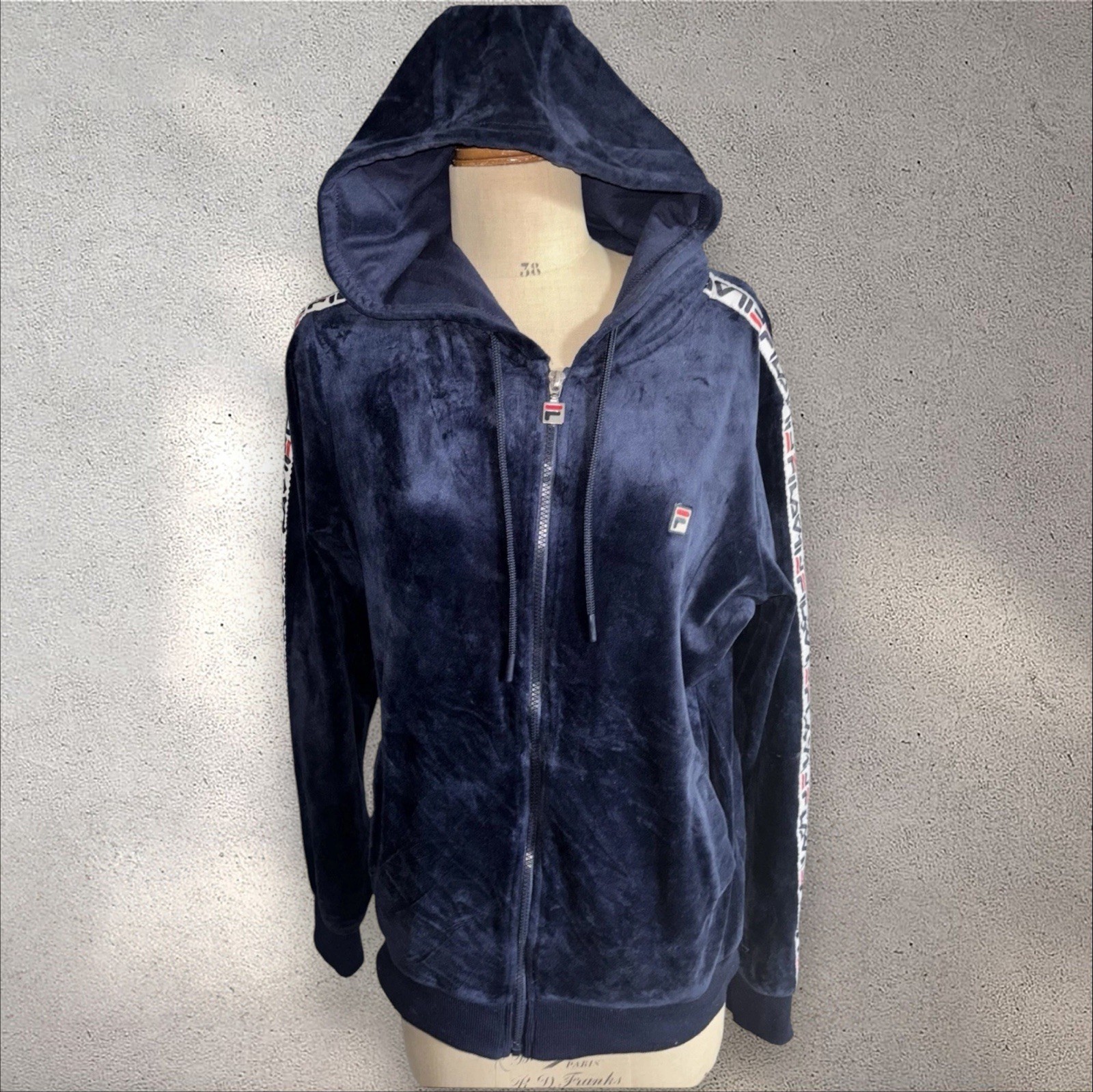 Fila Felpa con cappuccio e zip intera in morbido velluto blu navy da donna Taglia L