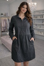 Nine West Black Denim Dress Womens Medium Griffen Pockets Long Sleeve Casual