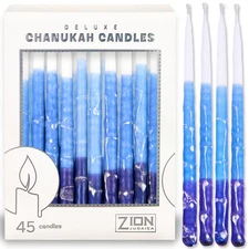 Deluxe Chanukah Candles for Menorah Set of 45 Multi Blue  White Frosted 1-Hou...