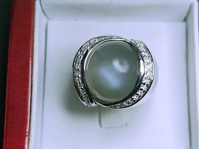 HEAVY DESIGNER 14K WHITE GOLD DIAMOND MOONSTONE MENS PINKY RING SIZE 6  15.6GR