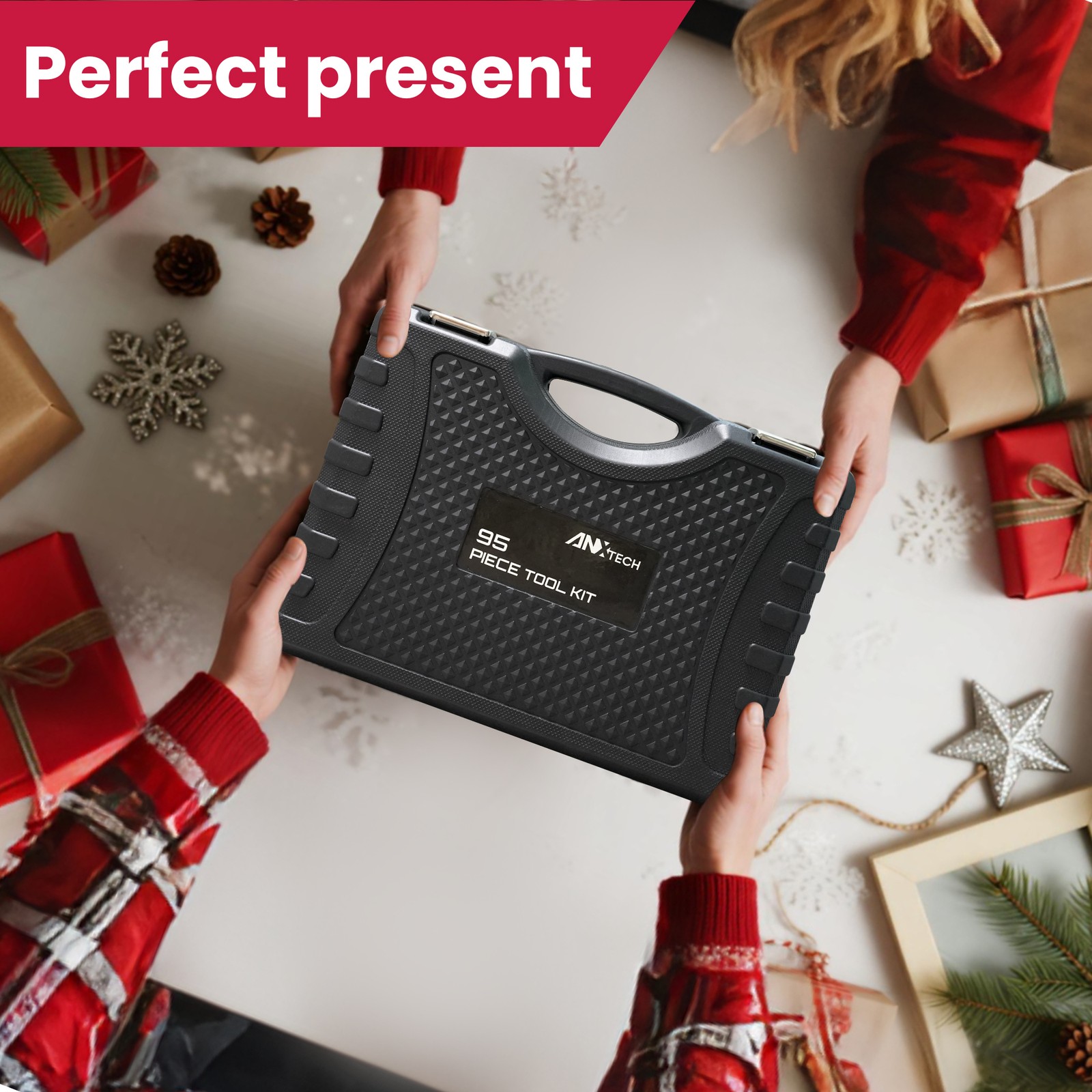 ANXTECH 95PCS Socket Wrench Set with 1/2" 1/4" Ratchet Wrenches Mechanics Tool