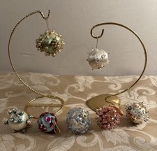 Christmas fancy beaded push pin ornaments sequins handmade satin Vintage 7 OBO