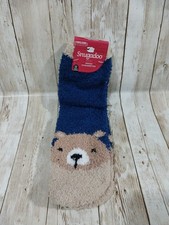 New Cozy Warm Womens Socks One Size Novelty Brown Teddy Bear  Navy Winter Plush
