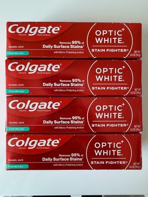 Colgate Optic White Stain Fighter Fresh Mint Gel Toothpaste 4.2 oz 4 Pk Exp 2027