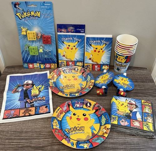 Vintage 90’s Pokemon Birthday Party Decorations Tic-Tac-Toe Game Plates Cups Bag