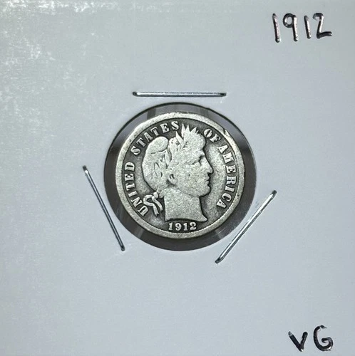1912 Silver Barber Dime, 90% Silver, VG, Very Nice, Low Mint! 🔥🔥