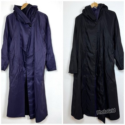Bag It  Mycra Pac Hooded Coat Black Purple Reversible Long Jacket Size 0-P (6-8)