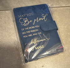 Blue Faux Leather Lined Journal Notebook w/ Strap Closure "May You Be Proud"