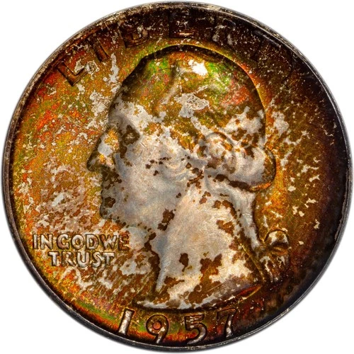 1957-D Washington Quarter - PCGS MS66+  - Rainbow Toned - Mint Set Premium GEM!