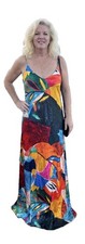 Nicole Miller Dress Abstract Print Matte Charmuse Maxi  Sz L Art To Wear Boho