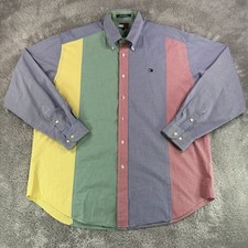 Vintage Tommy Hilfiger Colorblock Gingham Shirt Mens Large 90s Flag Preppy -READ