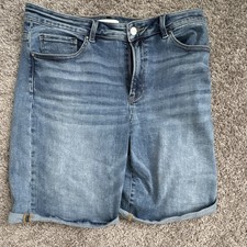 Risen Jeans Women's XL Blue Denim Bermuda Shorts Cuffed Mid Rise 5-Pocket
