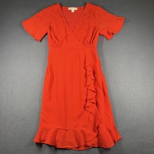 MICHAEL Michael Kors Dress Womens Small Orange Wrap Ruffle Chiffon Lined V Neck