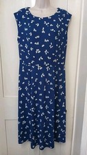 BODEN Marina Jersey Dress Blue & White Sleeveless Midi Women