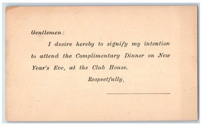 c1880's Governing Committee Progress Club Complimentary Dinner NY Postal Card