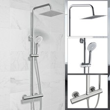 Thermostatic Shower Set Twin Head Chrome Exposed Mixer Valve Square Round Set UK