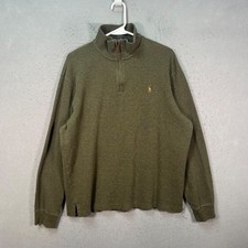 Polo Ralph Lauren Mens Large Green 1/4 Zip Pullover Sweater Cotton Estate Rib