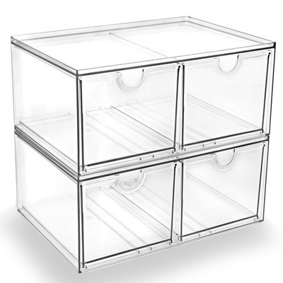 Stackable Clear Makeup Organizer, 2 Pack Acrylic Storage Drawers with 4 Drawe...