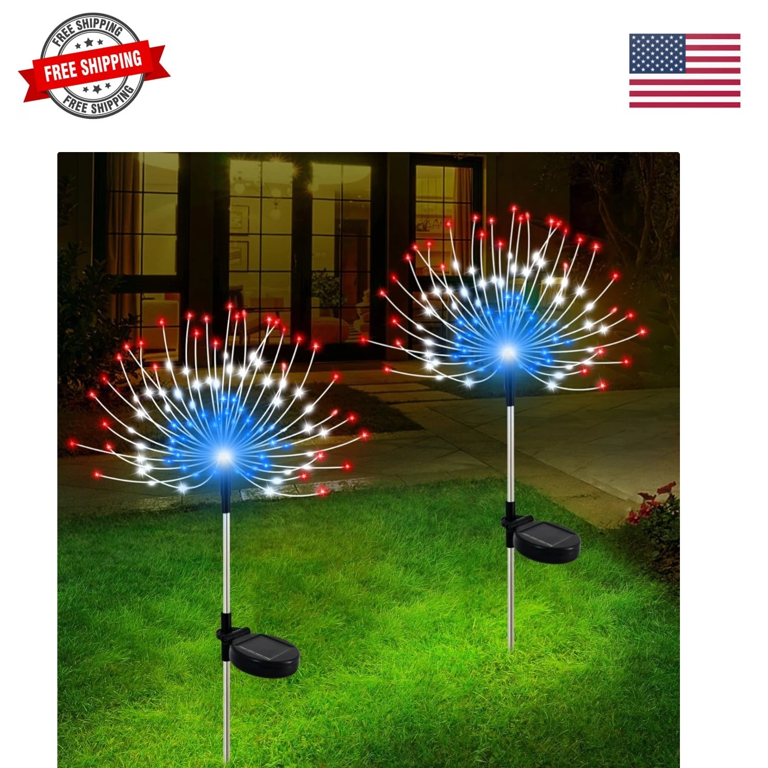 Solar Garden Lights Outdoor Waterproof, 2 Pack 120 LED Solar Firework Lights ...