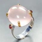 Art Jewelry 14 ct Natural Rose Quartz Ring 925 Sterling Silver Size 8.5 /R460339