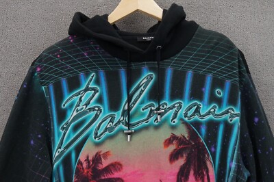 【Balmain】OVERSIZED LS HOODIE◆EH1JT047BC86 Balmain in Paris Miami Nights Men's Oversized Hoodie Size