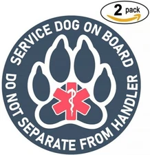 Service Dog On Board DECAL STICKER Do Not Separate From Handler | 2-Pack Decals 