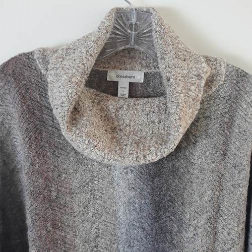 Dressbarn Cowl Neck Sweater Woman Petite Large Gray Brown Short Sleeve - Picture 3 of 12