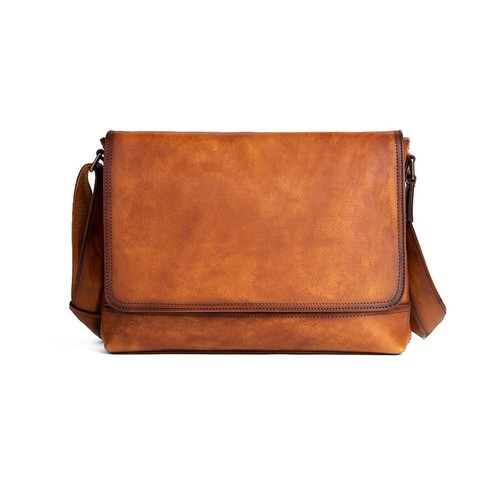 Antique texture tanned natural cowhide shoulder bag Men's Messenger bag