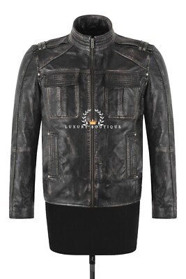 Herren Cafe Racer Biker Echt Leder Jacke Schwarz Vintage Retro Motorradjacke