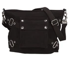 Women's Black Vintage 1-Pocket Shoulder Bag - Cotton Canvas Gothic Purse