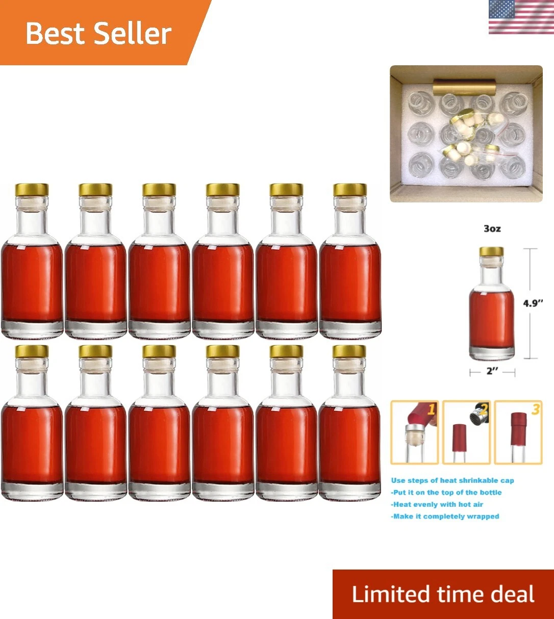 Clear Glass Bottles [Pack of 12] for Wine Beverages Drinks Oil Vinegar Kombuc...