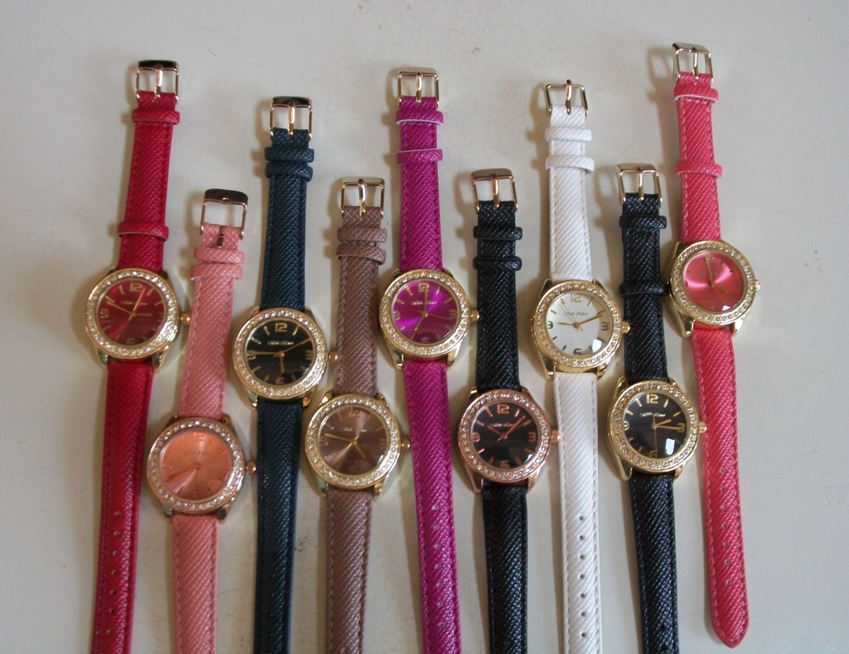 Women's Black, Red, Navy, Pink, Blush, Brown Leather Band Stone