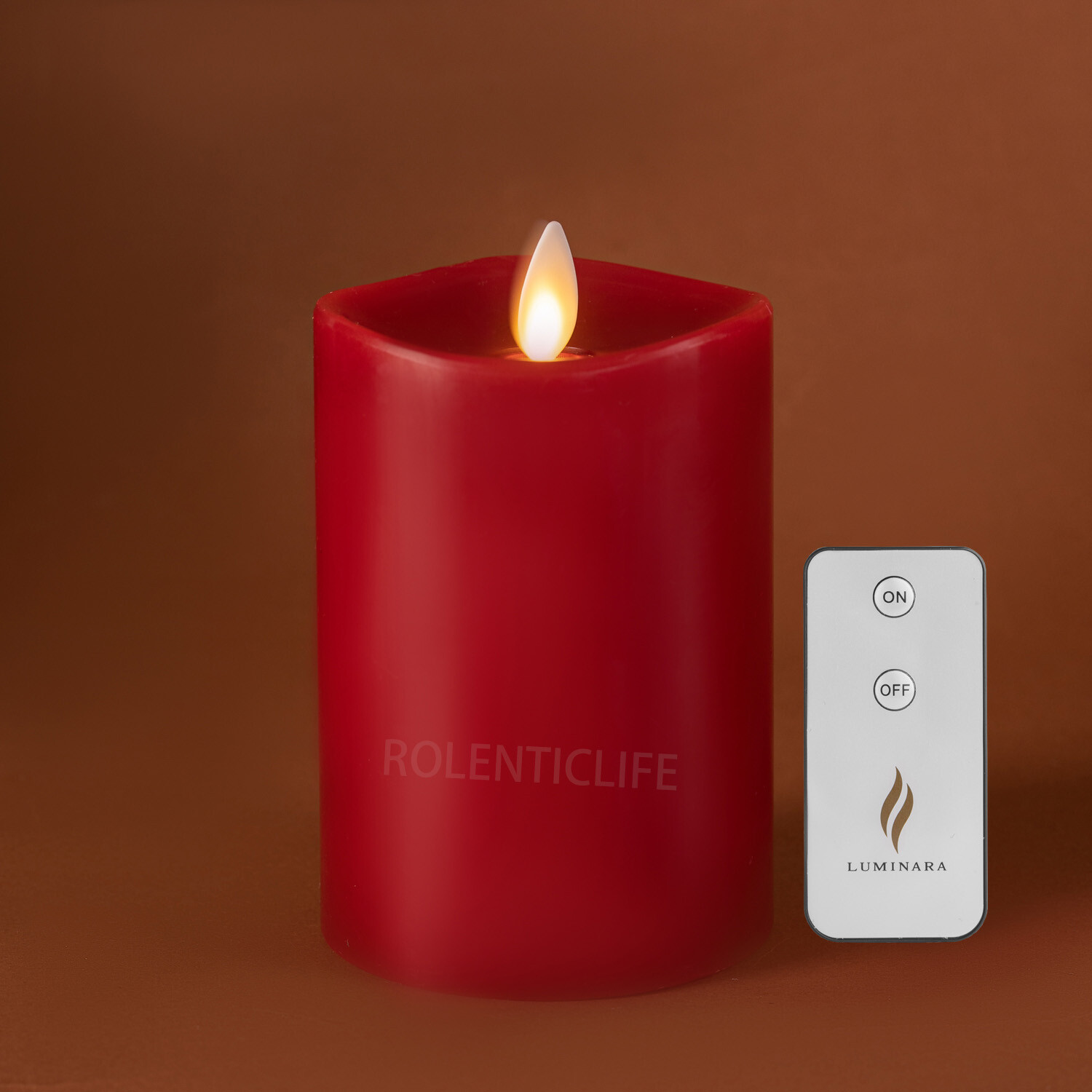 Luminara Real Wax Flameless Pillar Candles Red Moving Wick Timer Remote LED 3"
