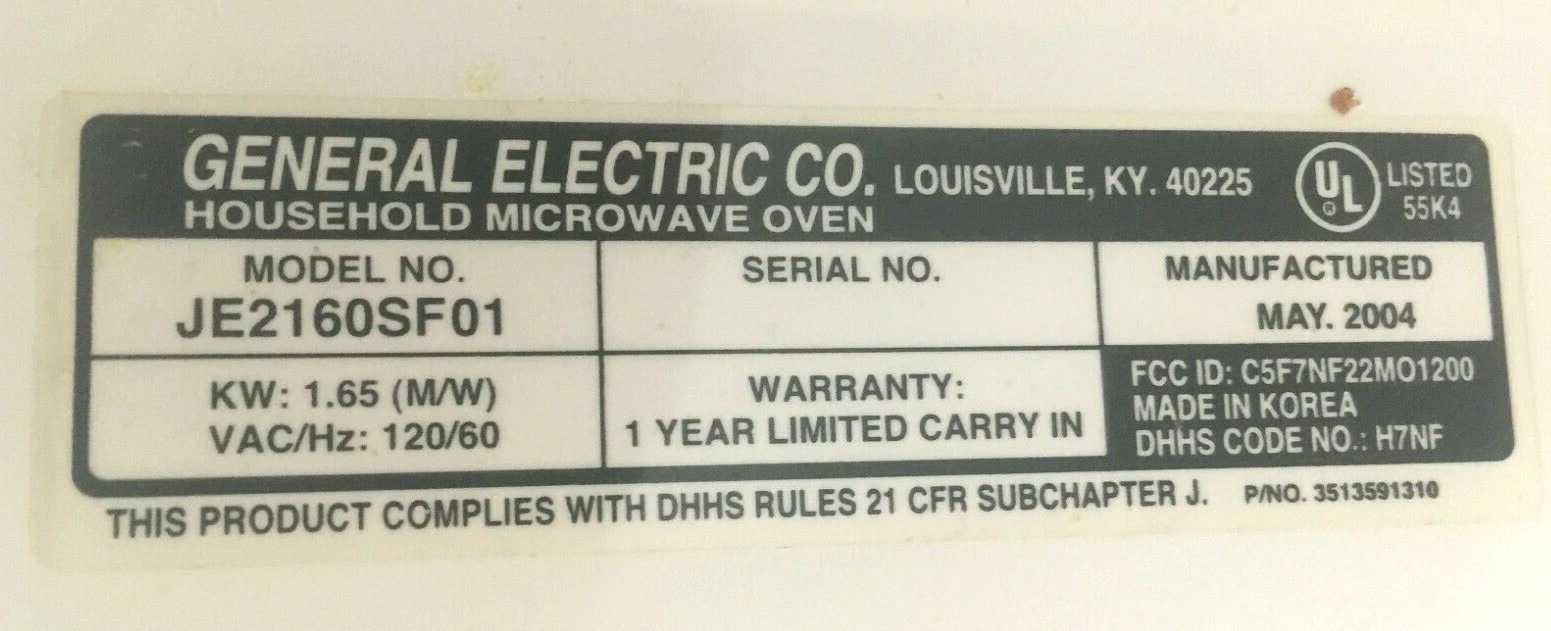 GE Microwave Oven Model JE2160SF01 Motor Fan Assembly with Fuse eBay