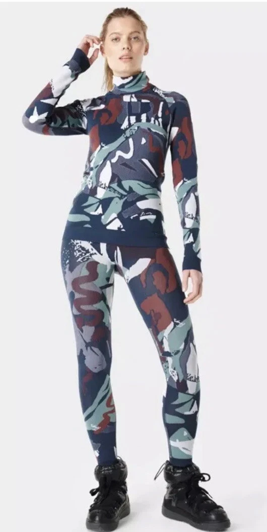 Sweaty Betty Seamless Ski Base Layer Set Leggings 7/8ths & Top S Retro Thermals