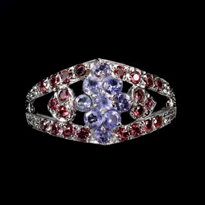 925 Sterling Silber Ring Rund Tanzanit Rhodolith Granat Edelstein Schmuck 8 - Bild 1 von 4