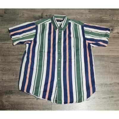 Vintage 90s Trader Bay SS Vertical Striped Button Down Shirt
