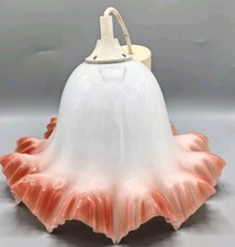 🍀Luminaire ancien suspension lustre plafonnier opaline aspect drapée rouge