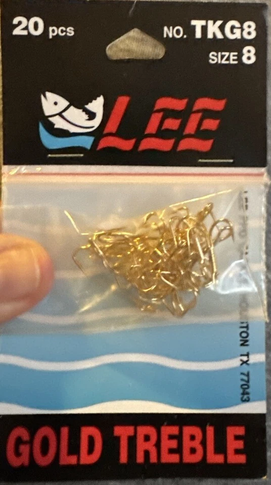 20 Pack~Lee Pro Tackle~TKG8 Gold Treble Hook Size: 8   NEW! - Image 2 of 4