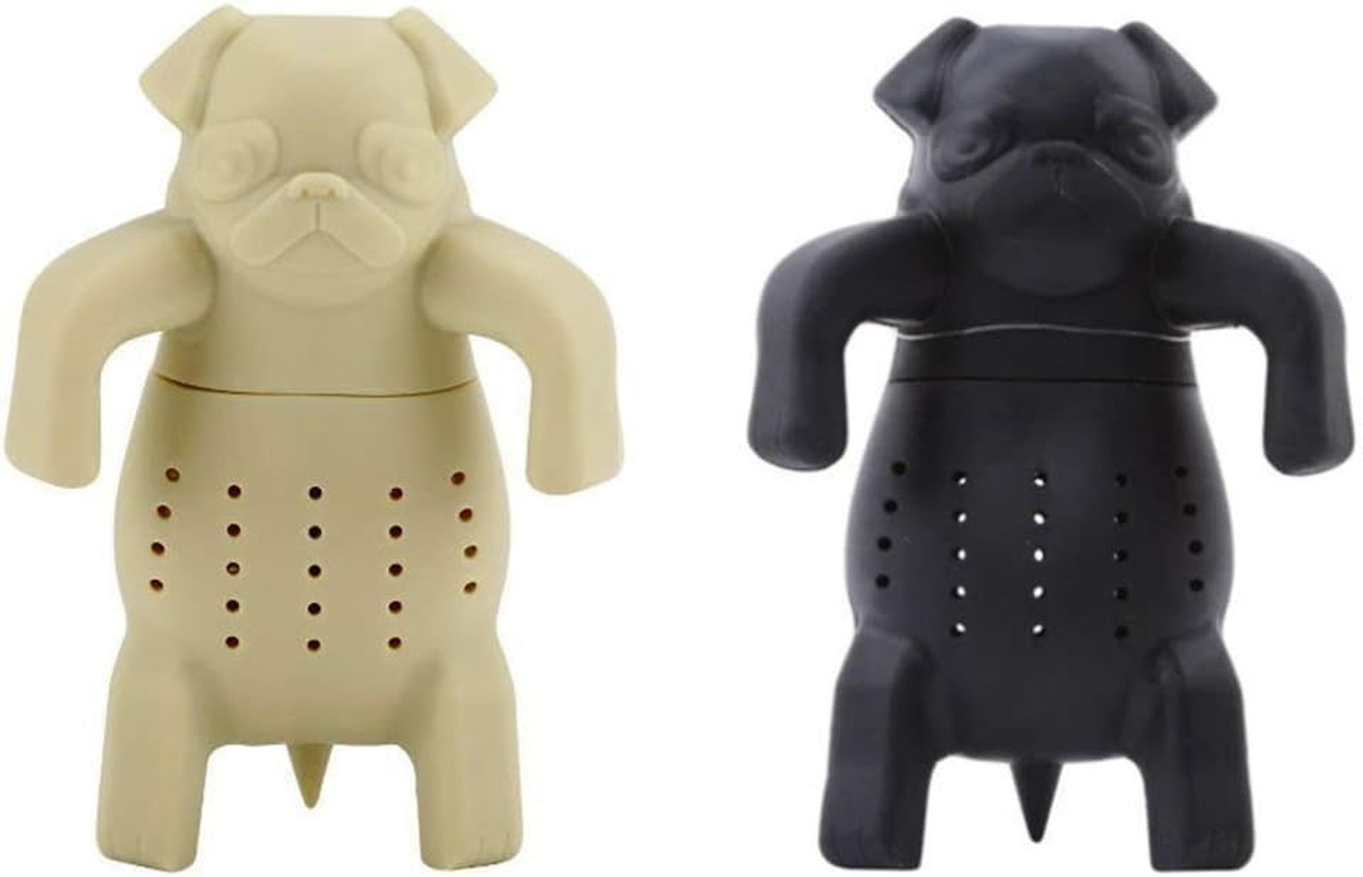 SET of 2 Black & Tan Dog Pug Shape Tea Infusers Loose Leaf Strainer Herbal & Fru