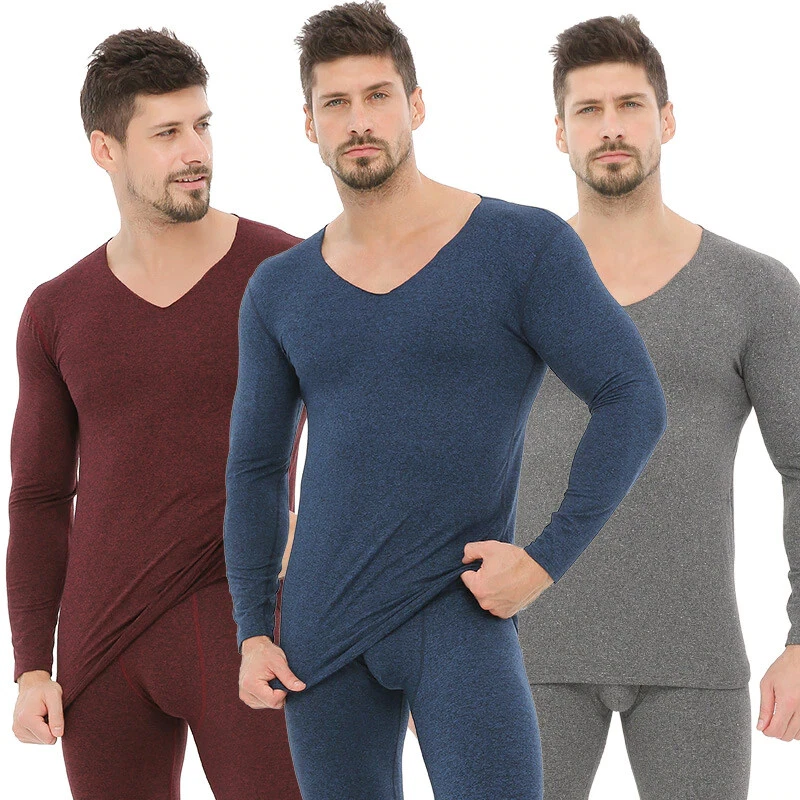 Comprar Ropa interior térmica de invierno para hombre, conjunto de pijamas  largos de algodón suave con forro polar y paneles cálidos