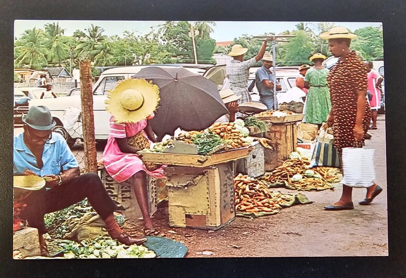 BARBADOS Old Postcard Road Side Vegetable Market Bridgetown Printed Dukane Press