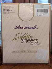 2 Pairs Nice Touch Silken Sheers Thi-Top Stockings Pearl Long Up To 6' /200 Lbs.