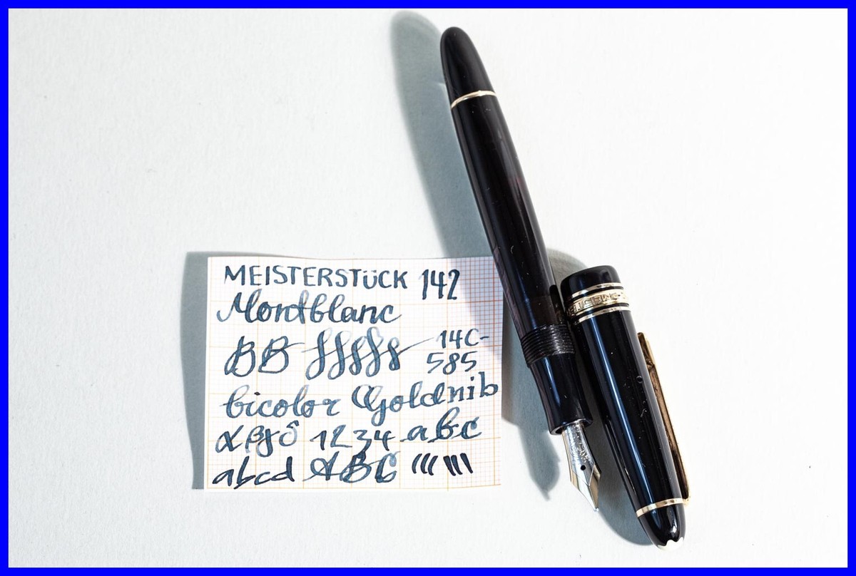 MONTBLANC Meisterstück 142 KOLBENFÜLLER Schwarz & Gold mit BB 14K